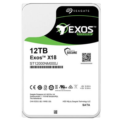 Внутренний жесткий диск Seagate Exos X18 ST12000NM000J объемом 12 ТБ, 7200 об/мин, кэш 256 МБ, SATA 6 Гбит/с, CMR, корпоративный HDD для круглосуточного серверного хранения данных